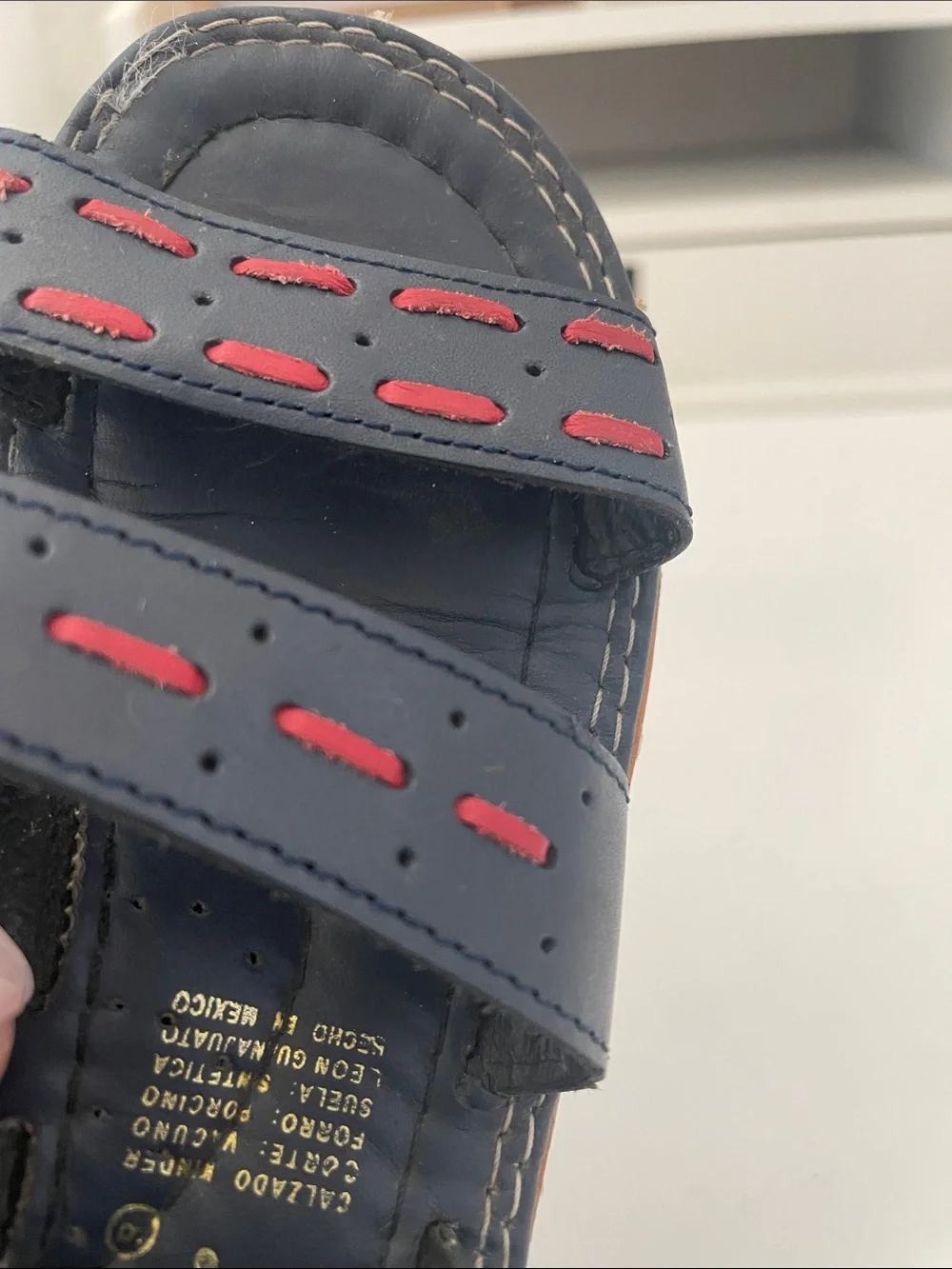 Kinder Navy Leather Kids Sandals with Red Accents